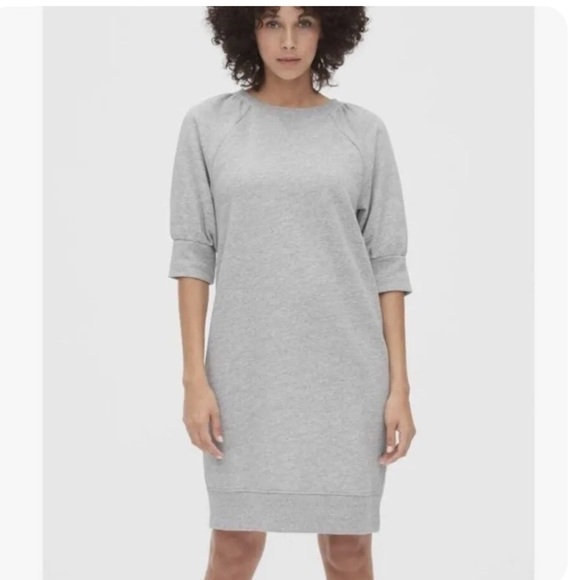 **LAST CALL** Gap Sweatshirt Dress Women XS Gray Short Puff Sleeve Banded Hem - Picture 1 of 7
